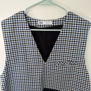 Zara Blue and White Checkered Women's Vest NWOT